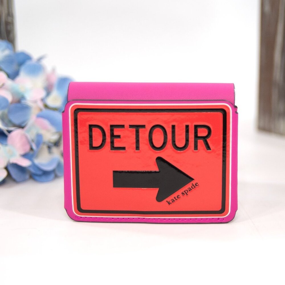 Kate Spade Detour Orange Pink Leather Zip Around Bifold Novelty Wallet NWT